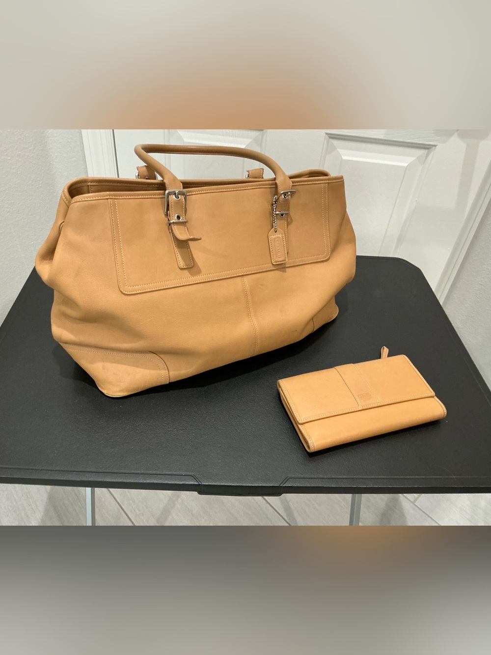vintage Coach 5131 British tan glove leather tote bag plus matching wallet